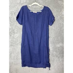 Lands Downunder Italy Linen Dress Small Blue Side Tie Lagenlook Boho Minimalist